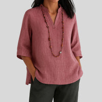 Leonie | Damen V-Ausschnitt Relaxed-Fit 3/4-Arm Tunika in Rot