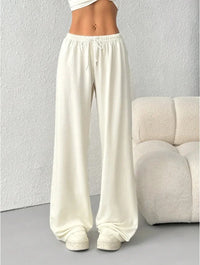 Damen Weite Hose mit Elastischem Bund Kordelzug und Geradem Bein in Aprikose