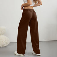 Damen Weite Hose mit Elastischem Bund Kordelzug und Geradem Bein in Dunkelbraun