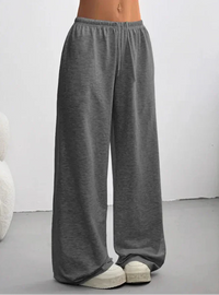 Damen Weite Hose mit Elastischem Bund Kordelzug und Geradem Bein in Dunkelgrau