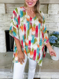 Clara | Damen Weite V-Ausschnitt Tunika Buntes Farbverlauf-Muster Oversized in Bunt