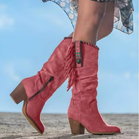 Frieda | Damen Wildleder Fransen Western Cowboy Stiefel in Rot