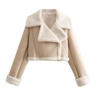Damen Winterjacke für Frauen mit Reißverschluss Reverskragen und Flauschbündchen in Beige