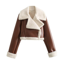 Damen Winterjacke für Frauen mit Reißverschluss Reverskragen und Flauschbündchen in Braun