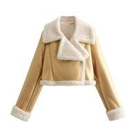 Damen Winterjacke für Frauen mit Reißverschluss Reverskragen und Flauschbündchen in Gold