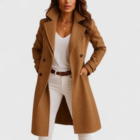 Frieda | Damen Women Coat Eleganter Langer Mantel mit Knopfleiste in Camel