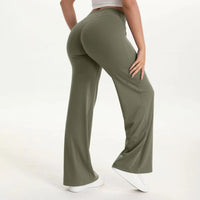 Damen Yoga-Hose mit hohem Bund und weitem Bein in Olivgrün