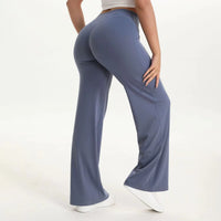 Damen Yoga-Hose mit hohem Bund und weitem Bein in Graublau