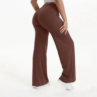 Damen Yoga-Hose mit hohem Bund und weitem Bein in Kaffeebraun