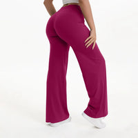 Damen Yoga-Hose mit hohem Bund und weitem Bein in Waldbeerenrot