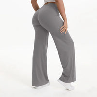 Damen Yoga-Hose mit hohem Bund und weitem Bein in Dunkelgrau