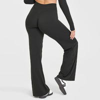 Damen Yoga-Hose mit hohem Bund und weitem Bein in Mitternachtsschwarz