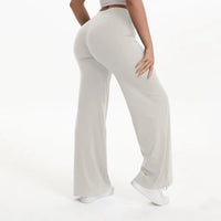Damen Yoga-Hose mit hohem Bund und weitem Bein in Hellgrau