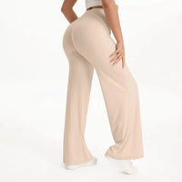 Damen Yoga-Hose mit hohem Bund und weitem Bein in Aprikose Mit Milch