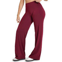 Damen Yoga-Hose mit hohem Bund und weitem Bein in Rubinrot