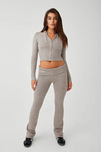 Damen Zip-Hoodie und Hose Set mit Kapuze in Grau