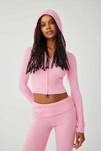 Damen Zip-Hoodie und Hose Set mit Kapuze in Rosa