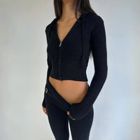 Damen Zip-Hoodie und Hose Set mit Kapuze in Schwarz