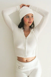 Damen Zip-Hoodie und Hose Set mit Kapuze in Weiß