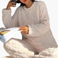 Damen Zweiteiliges Pyjama-Set mit Struktur in Weiß