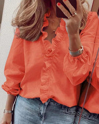 Rüschenshirt mit V-Ausschnitt für Damen in Orange