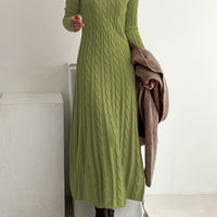 Isabella | Elegantes Damen Maxikleid Stricklook in Grün