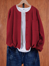 Eugenia | Damen Rundhals-Cardigan mit Knöpfen und Tasche in Rot