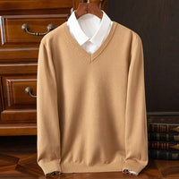 Finn | Klassischer V-Neck Kaschmir Pullover Herren in Khaki