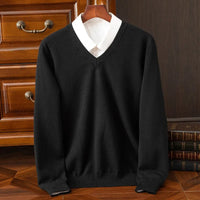 Finn | Klassischer V-Neck Kaschmir Pullover Herren in Schwarz