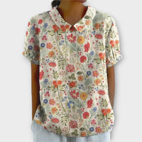 Lina | Blumenbluse aus Baumwolle und Leinen in Beige