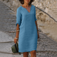 Adele | Bequemes V-Ausschnitt Kleid in Himmelblau