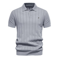 Herren Kurzarm Rippstrick Poloshirt in Grau