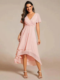Damen Sommer Asymmetrisch Hochzeitsgast Midikleid in Rosa