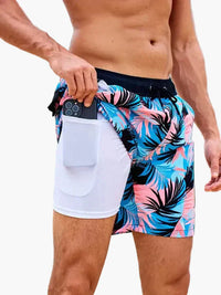 Herren-Badeshorts mit Kompressions- und schnell trocknendem Stoff in Blühende Orchidee