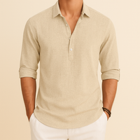 Gustav | Herren Klassisches Henley Poloshirt mit langen Ärmeln in Beige