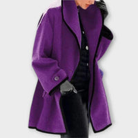 Clara | Eleganter Damen Women Coat mit Kontrastkanten Knopfverschluss in Lila