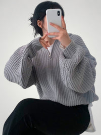 Wencke | Eleganter Damenpullover mit Gefaltetem Kragen in Grau