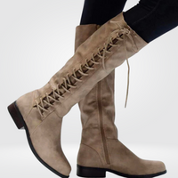 Odette | Damen Elegant Kniehohe Stiefel Mit Blockabsatz in Beige