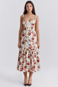 Elia | Midi Kleid in Blumen rot
