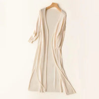 Elsbeth | Damen Langer Cardigan Offen Maxi Strickjacke in Aprikose