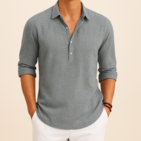 Gustav | Herren Klassisches Henley Poloshirt mit langen Ärmeln in Grau