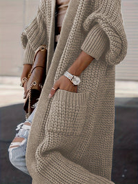 Damen Maxi Cardigan mit langen Ärmeln und Taschen in Khaki
