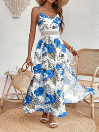 Tessa | Blumen Maxikleid in Boho Eleganz in Königsblau