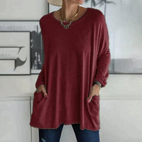 Margot | Tunika-Länge Seitentaschen Top in Bordeaux