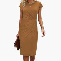 Fabrizia | Damen Rundhals Kurzarm Midi Kleid in Khaki