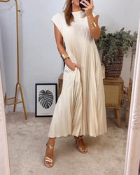 Sierra | Plissee Maxi Cocktailkleid in Beige