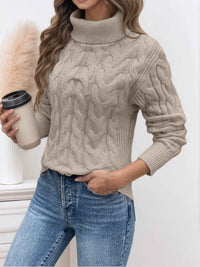 Damen Pullover mit Rollkragen und langen Ärmeln in Hellgrau