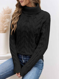Damen Pullover mit Rollkragen und langen Ärmeln in Schwarz