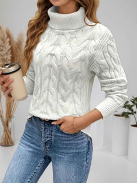 Damen Pullover mit Rollkragen und langen Ärmeln in Weiß