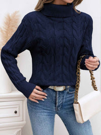Damen Pullover mit Rollkragen und langen Ärmeln in Marineblau